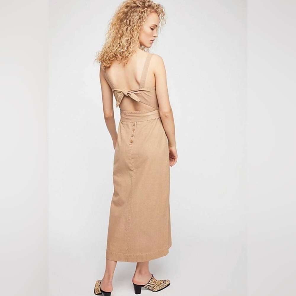 Free People open back tie button cotton fitted boho Dress 2 MSRP: $148 cottage